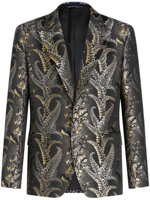 Foliage-jacquard peak-lapels blazer - Grey