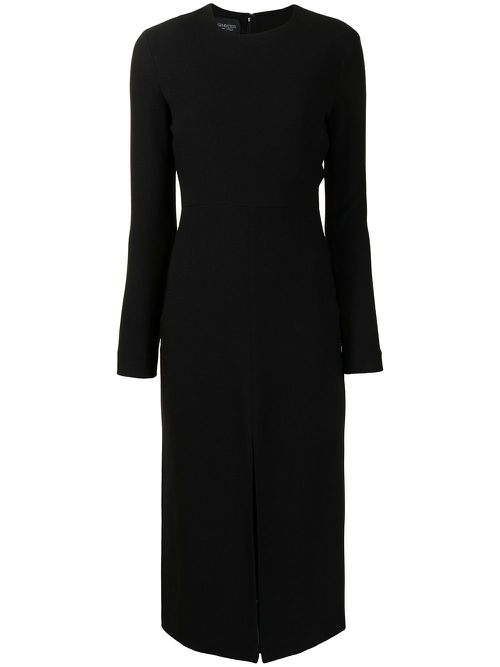 Round neck long-sleeved midi dress - Black