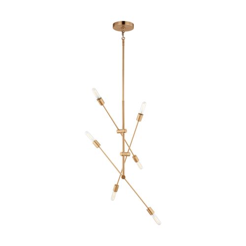Satin Brass Six Light Chandelier from the Axis Collection