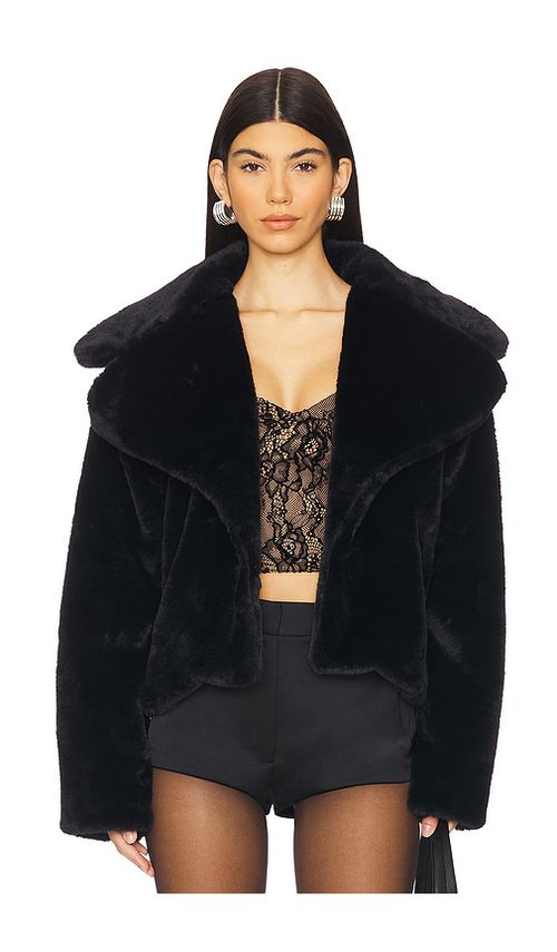 Superdown Willow Faux Fur Coat in Black. - L also in