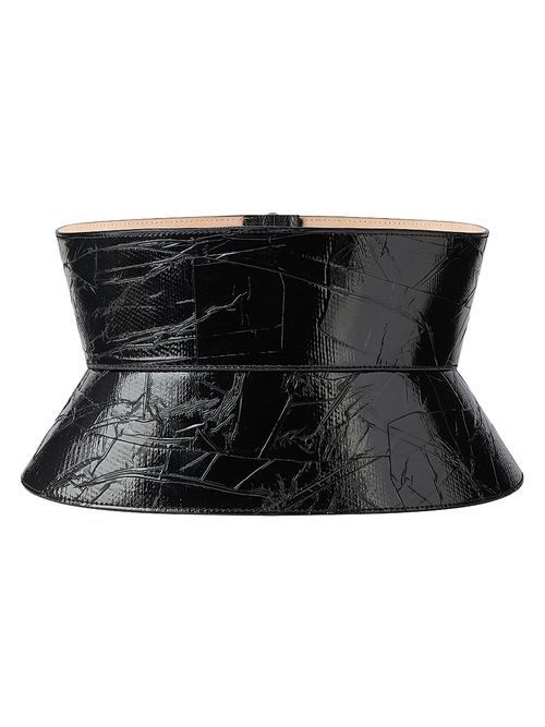 Women's Corset Belt in Nappa Leather with Tape Print - Black