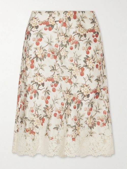 Elowette Lace-trimmed Floral-print Silk-satin Midi Skirt - Multi