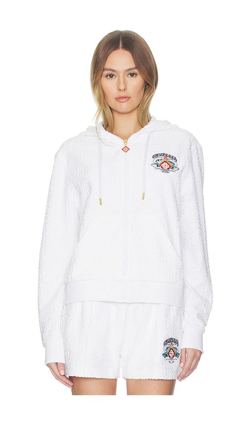 Casablanca Waves Monogram Towelling Zip-up Hoodie in White. L. Also in M