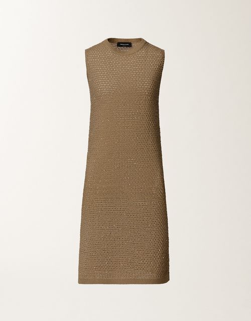 Mini dress in cotton tape with sequins, khaki