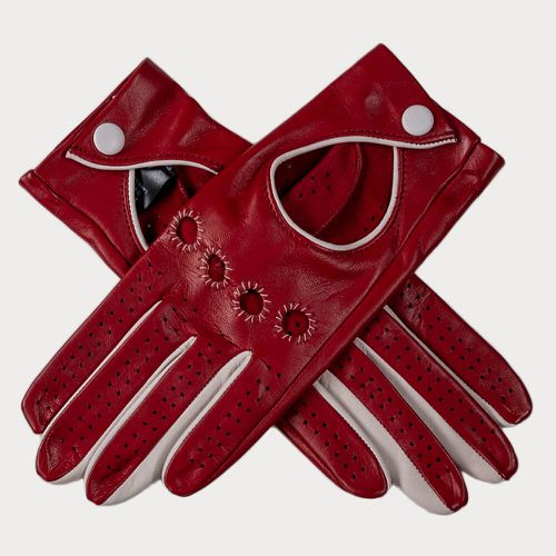 Ladies Red and Ivory Italian Leather Driving Glove