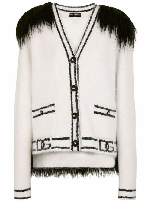 Faux-fur panelled cardigan - White