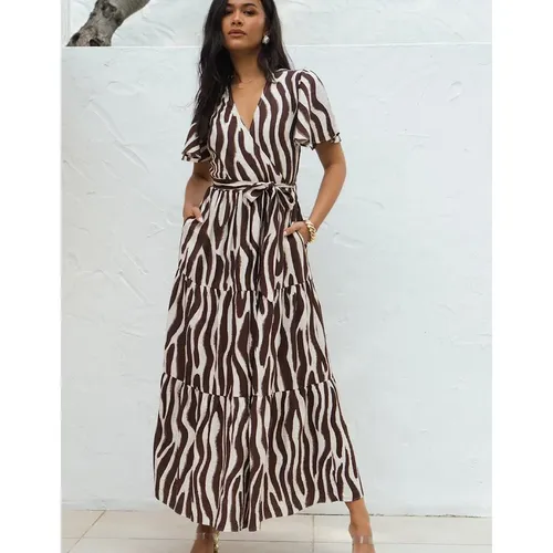 Gini London Women's Chocolate Zebra Print Wrap Midi Dre