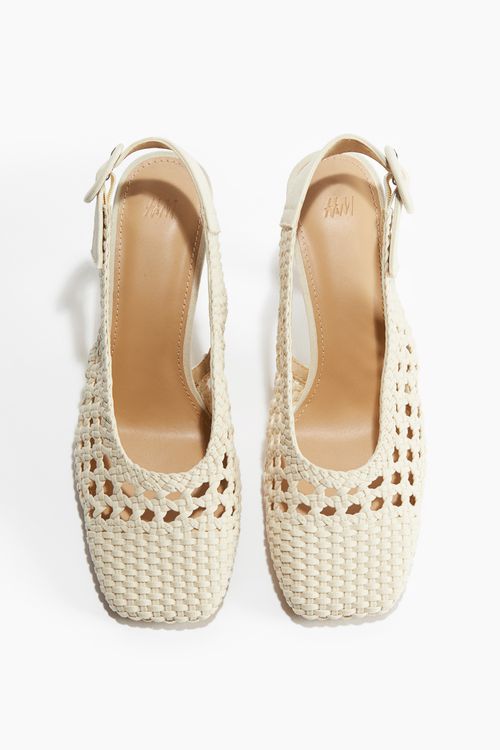 Braided Canvas Slingbacks - Beige