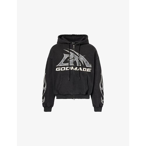 Mens Logo-Print Zip-Up Cotton Hoody