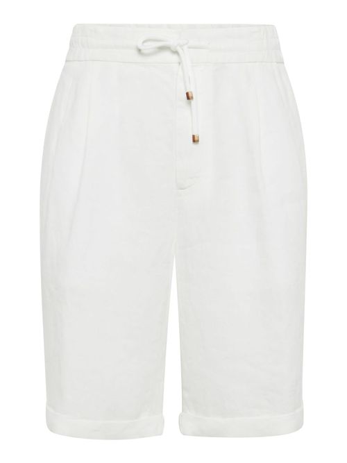 Garment Dyed Linen Gabardine Bermuda Shorts With Drawstring And Darts