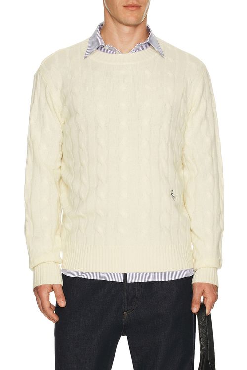 Sporty & Rich Cable Knit Cashmere Sweater in Ecru - Cream. M also in S, L, XL/1X
