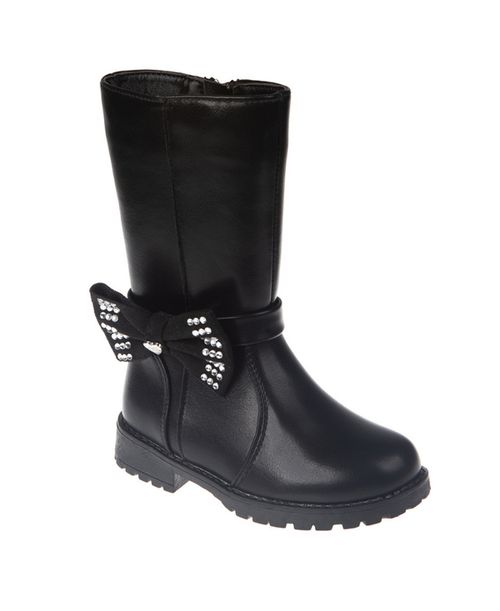 Toddler Girls Tall Bow with Rhinestones Boot - Black