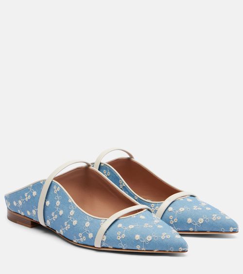 Maureen leather-trimmed denim mules