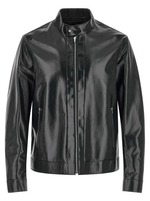 Lacquered Leather Biker Jacket — Black
