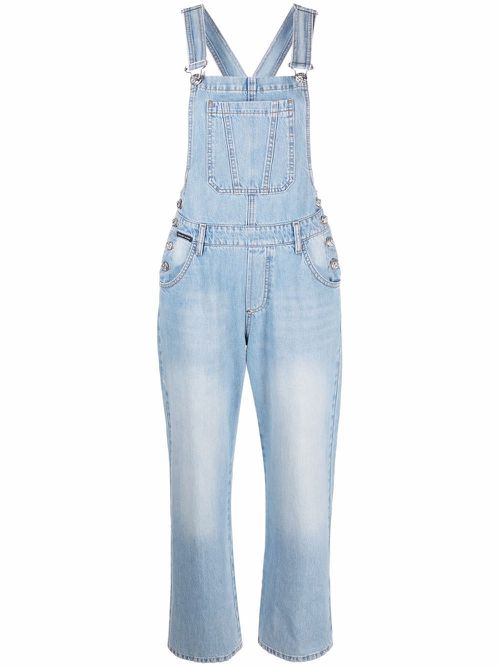Logo-patch denim dungarees - Blue