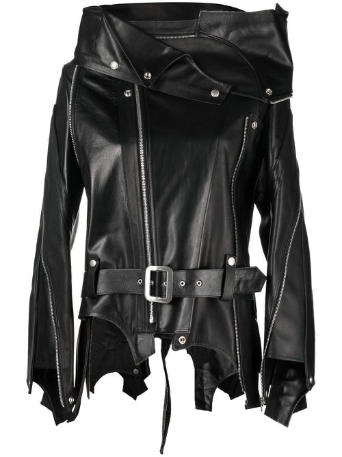 Belted leather jacket - Black