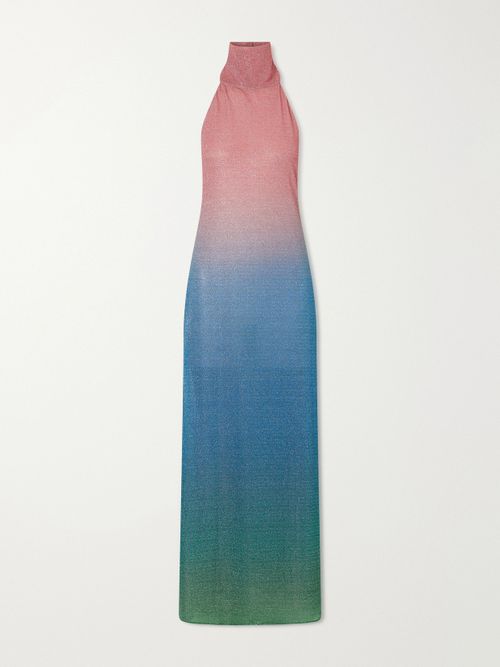 Lumière Candy Ombrè Metallic Stretch-knit Halterneck Maxi Dress - Multi
