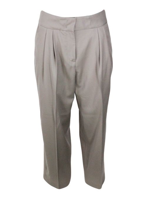 Wide Trousers With Pences And Welt Pockets In Soft Stretch Wool