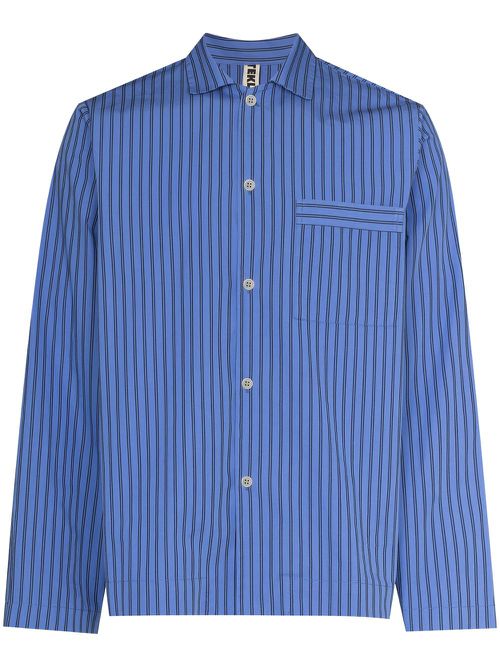 Striped poplin pajama shirt - Blue