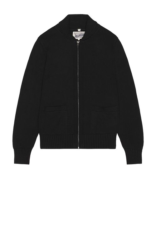 Schott Zip Front Sweater in Black - Black. XXL/2X also in L, M, S, XL/1X