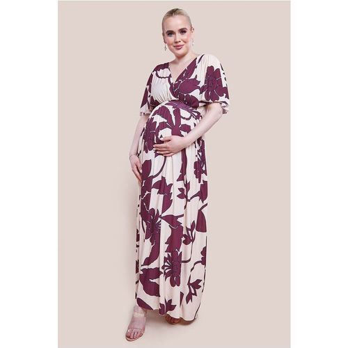 Goddiva Maternity Leaf Print Flutter Sleeve Maxi Dress - Crea