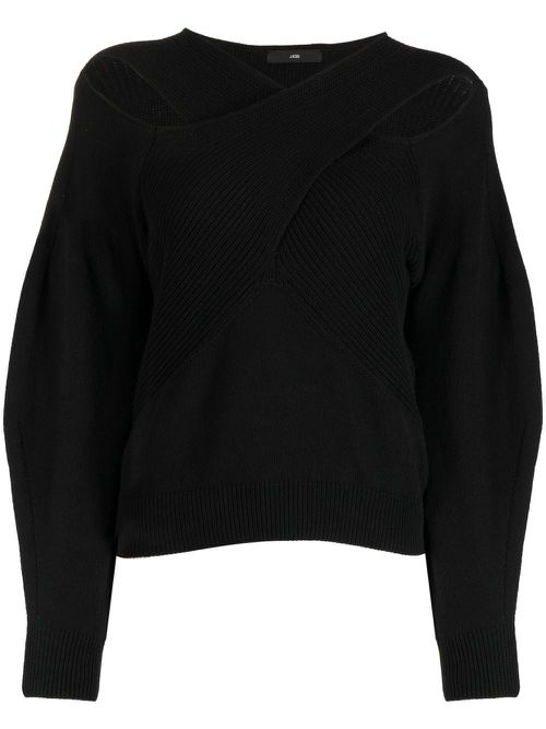Crossover-neck ribbed-knit jumper - Black
