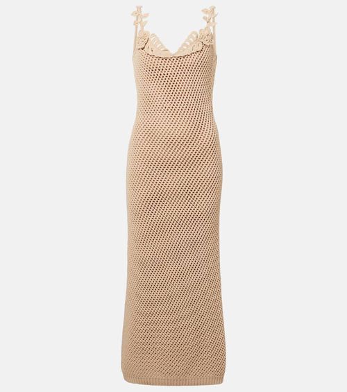 Floral-appliqué mesh gown