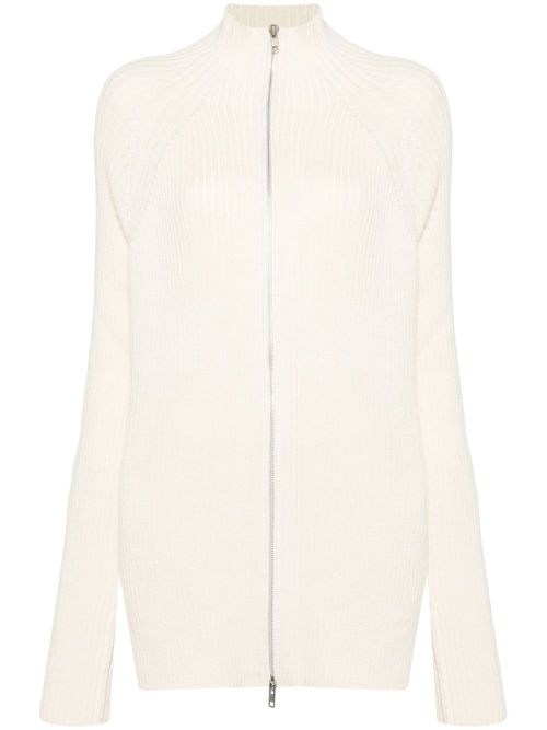 Zip-up ribbed-knit cardigan - White