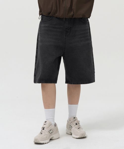 Washed-out half denim pants