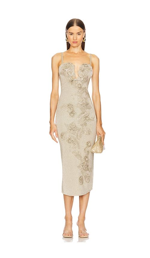 Cult Gaia Soraiya Knit Dress in Fog Shimmer - Metallic Neutral. L also in