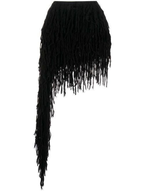Fringed asymmetric miniskirt - Black