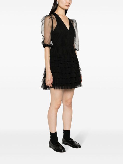 Ruffled semi-sheer minidress - Black