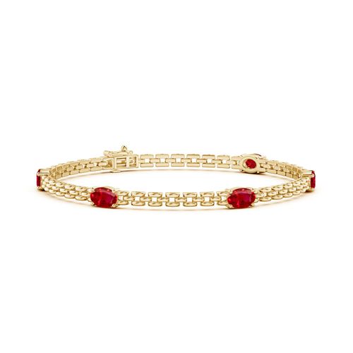 Angara 3.0 Carats Five Stone Oval Ruby Station Link Bracelet in 14K Yellow Gold