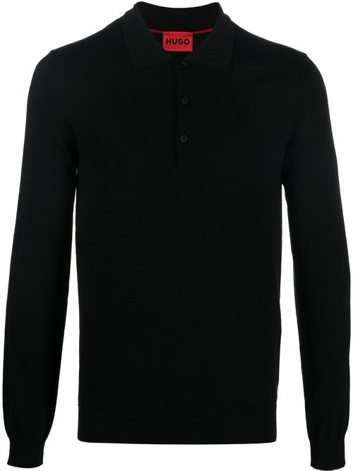 Long-sleeve virgin wool polo - Black