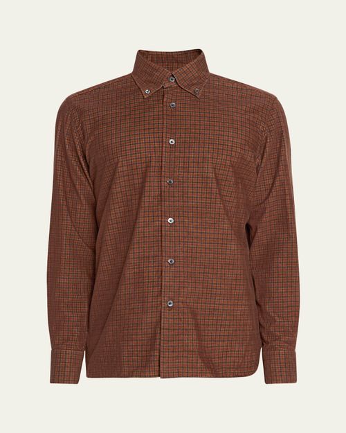 Men's Japanese Corduroy Plaid Button-Down Shirt
