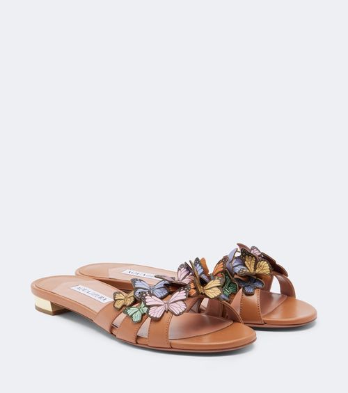 Papillon appliqué leather slides