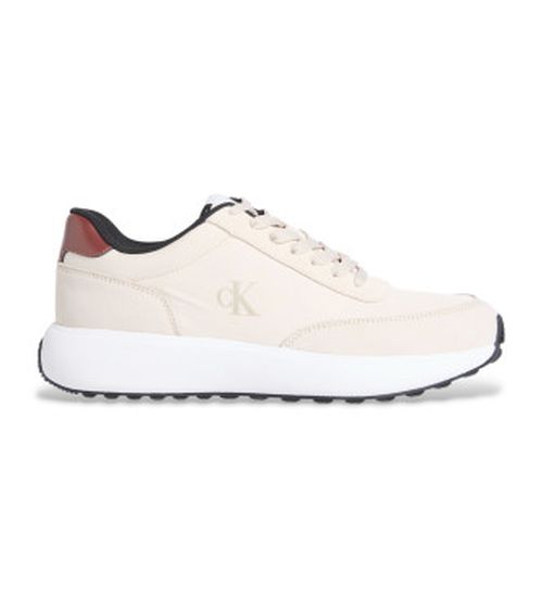 Calvin Klein Jeans for man. YM0YM01195 Athleisure Runner Up Mix beige leather shoes (43), Flat, Laces, Casual