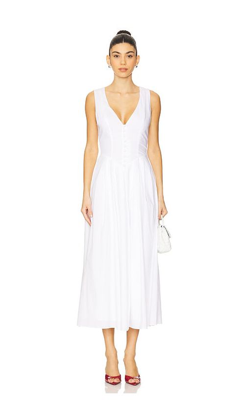 MORE TO COME Rae Midi Dress in White.  XS. Also in M, S