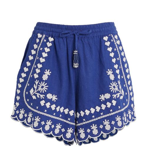 Embroidered Scallop-Trim Shorts