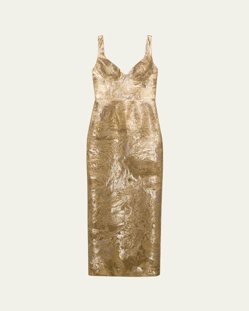 Viella Sleeveless Metallic Jacquard Column Gown