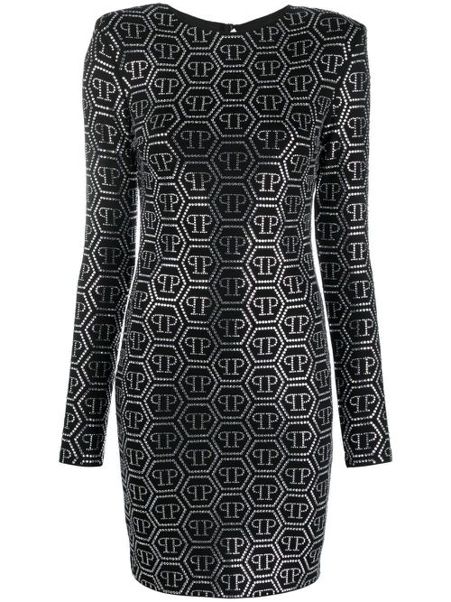 Sequin-embellished monogram mini dress - Black