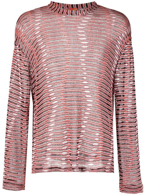 Open-knit striped sweatshirt - Orange