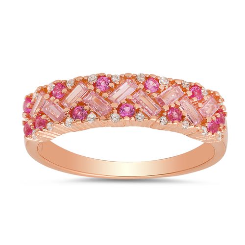 14k Rose Gold Over Silver Pink Sapphire CZ Ombre Baguette-cut Band Ring