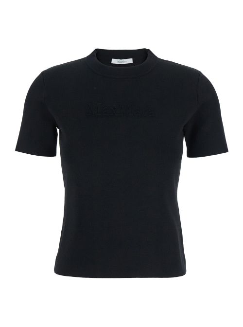 Embroidered Logo Viscose T-Shirt — Black