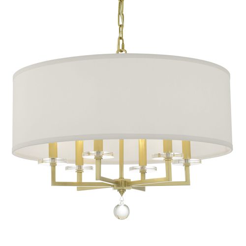 Paxton 6-Light 21" Transitional Chandelier in Aged Brass with Clear Glass Balls Crysta