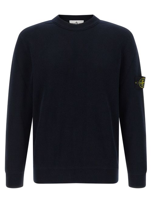 Ribbed Cotton Crewneck Sweater — Blue
