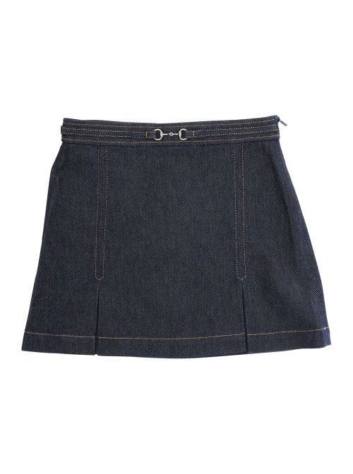 Horsebit-Detail Denim Skirt — Blue
