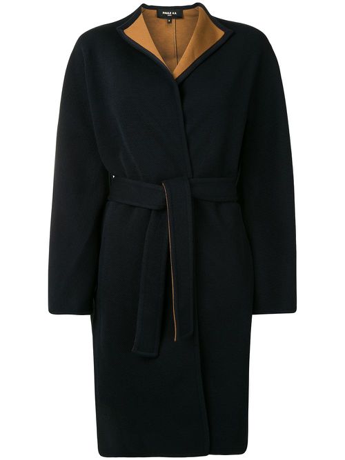 Contrast lining belted coat - Blue