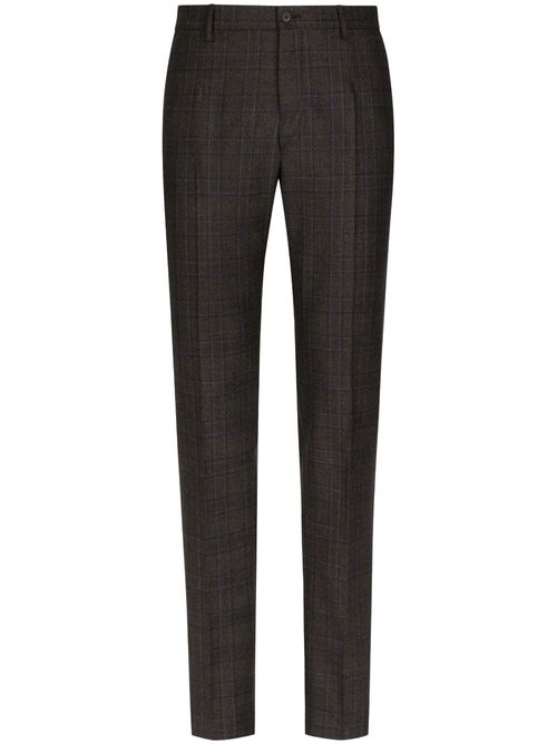 Check-pattern wool tailored trousers - Brown