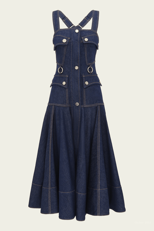 Luna Denim Utility Midi Dress in Harbour Blue